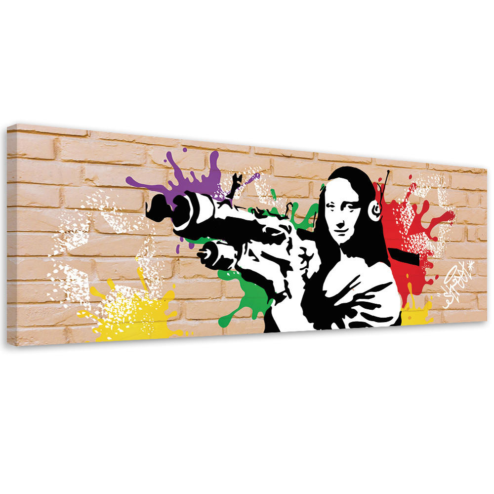 WANDBILD banksy mona lisa und die bazooka - Beige, Textil (90/30cm) - Feeby