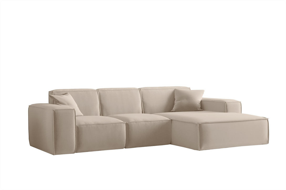 ECKSOFA Ottom Celes Premium Opera Velvet - Sandfarben, Holzwerkstoff/Textil (266/165cm) - Fun Möbel