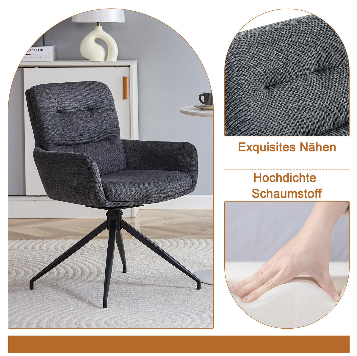ESSZIMMER-SET 3-tlg. mit Glastisch 85 cm Schwarz/Dunkelgrau - Schwarz, Metall (85/76/85cm) - Meubliv