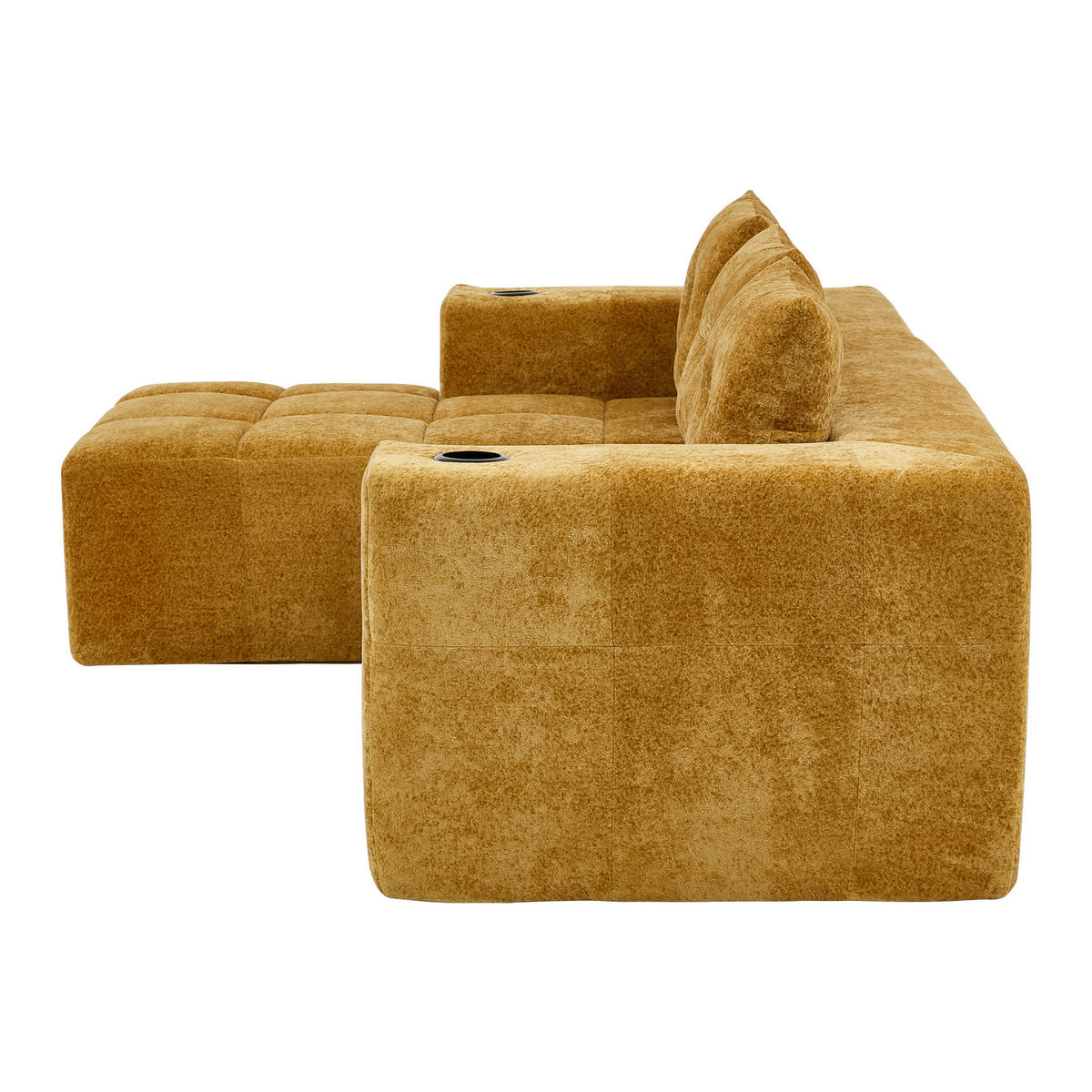 ECKSOFA chenille L-form mit getränkehaltern & 3 kissen - Gelb, Textil (258/163cm) - Urban Meuble