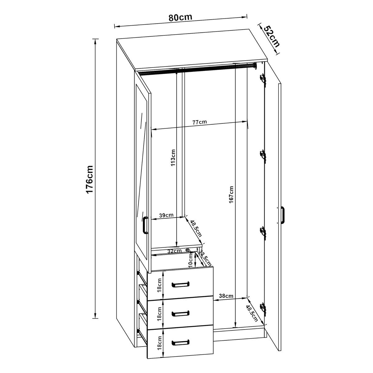 KLEIDERSCHRANK Bodolz - Sonoma Eiche, Holzwerkstoff (80/176/52cm) - [en.casa]