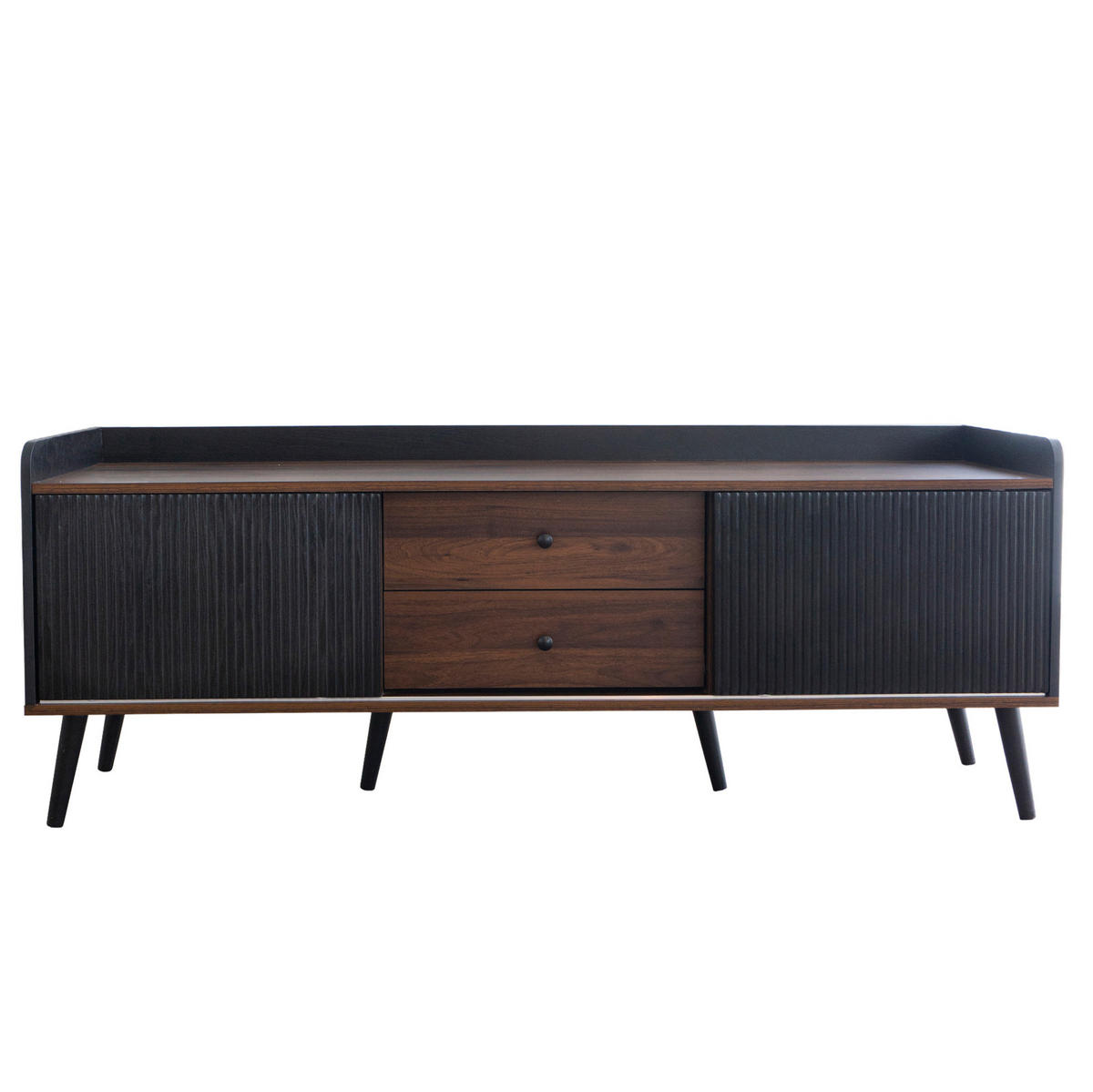LOWBOARD 160/40/58 cm Schwarz/Holz aus Spanplatte mit 2 Schiebetüren und 2 Schubladen - Schwarz, Holzwerkstoff (40/58/160cm) - OKMYHOME