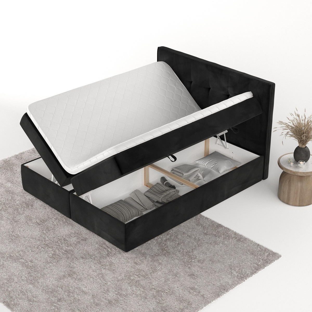 BOXBETT Mireo 180/200 cm Schwarz im Kronos Stoff - Schwarz, Holz/Holzwerkstoff (180/200cm) - AltaBeds