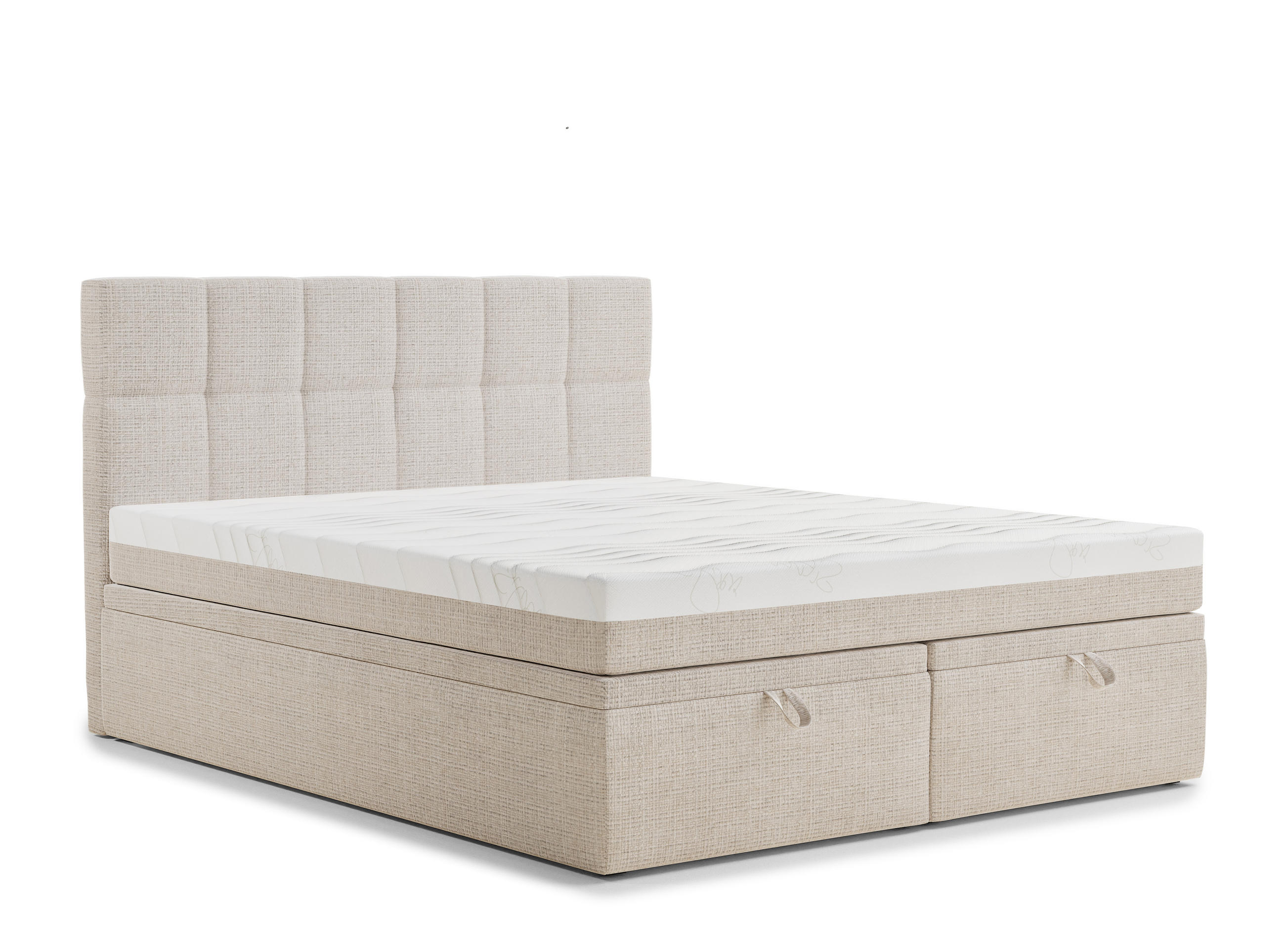 BOXBETT 140/200 cm Gotu M, in Creme, Matratze, gepolstertes Kopfteil, Bettkasten, H3 = fest - Creme/Schwarz, Holz/Holzwerkstoff (140/200cm) - Maison de Reve