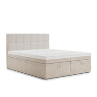 BOXBETT 140/200 cm Gotu M, in Creme, Matratze, gepolstertes Kopfteil, Bettkasten, H3 = fest - Creme/Schwarz, Holz/Holzwerkstoff (140/200cm) - Maison de Reve