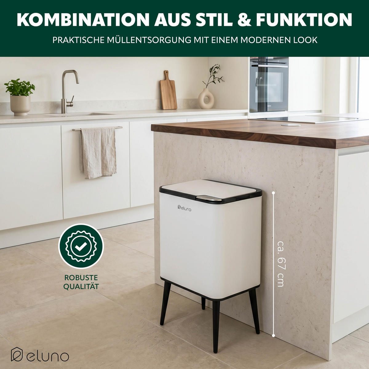 ABFALLEIMER, 30 Liter, aus Metall, weiß - Weiß, Metall (40.5/67/31cm) - eluno