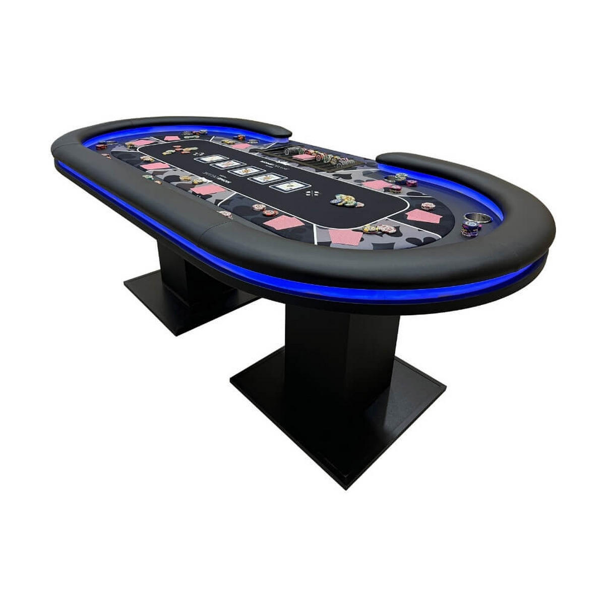 LED-POKERTISCH STRAIGHT FLUSH - Ausstattung: 2 Stühle - Schwarz, Holzwerkstoff/Metall (106/213cm) - Home Deluxe
