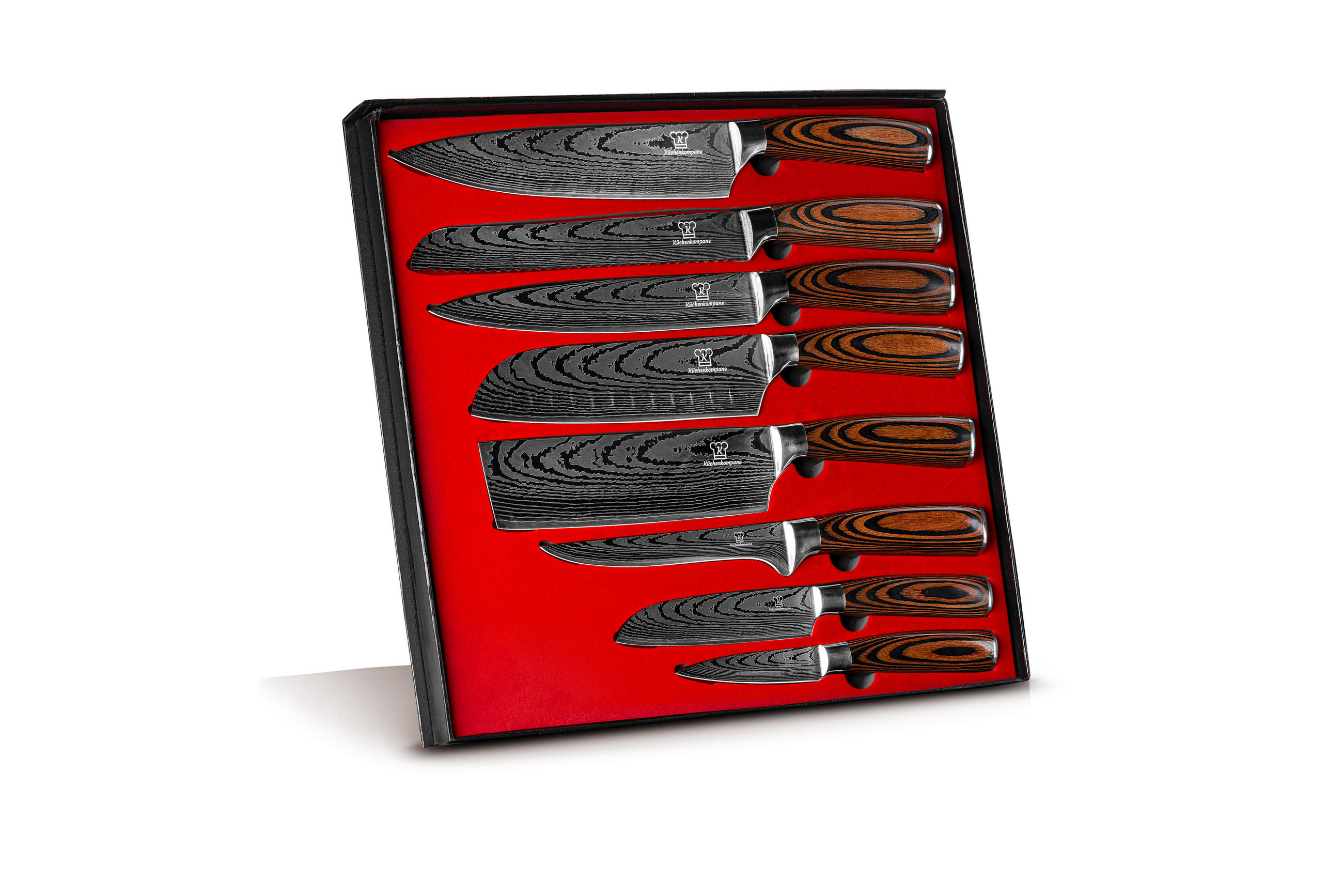MESSER-SET 8-tlg. mit Edelstahlklingen und ergonomischen Pakkaholz-Griffen - Braun, Holz/Metall - Küchenkompane