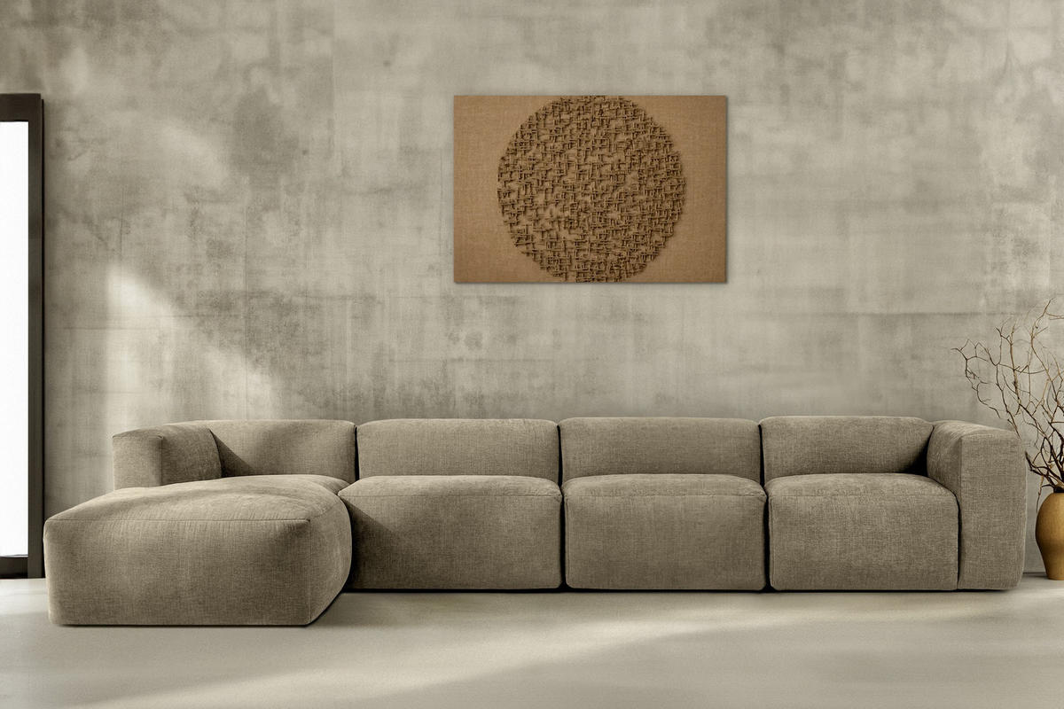 ECKMODULSOFA-LINKS BUFFO 6-Sitzer mit extrem weicher Sitzfläche, Gewebestoff, sandfarben - Sandfarben, Textil (377/180cm) - KONSIMO®
