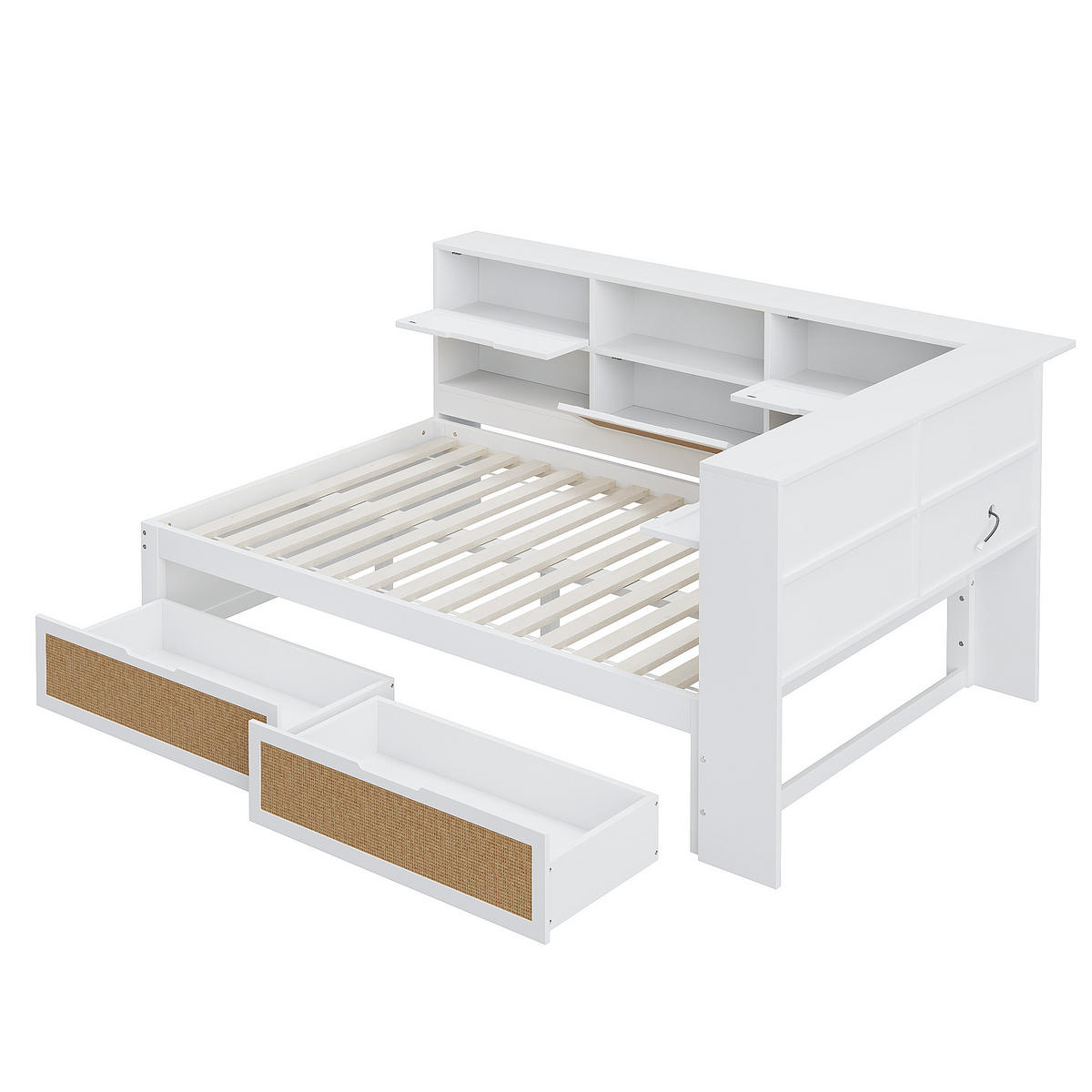 MULTIFUNKTIONSBETT 140/200 cm weiß aus MDF mit Stauraum und USB-Anschlüssen - Weiß, Holzwerkstoff (140/200cm) - OKWISH