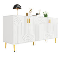 SIDEBOARD in Weiß Anrichte mit einzigartigem Wellendesign und goldenen Griffen für Wohnzimmer, B152/T40/H75 cm - Goldfarben/Weiß, Holzwerkstoff/Metall (152/75/40cm) - STILVORA