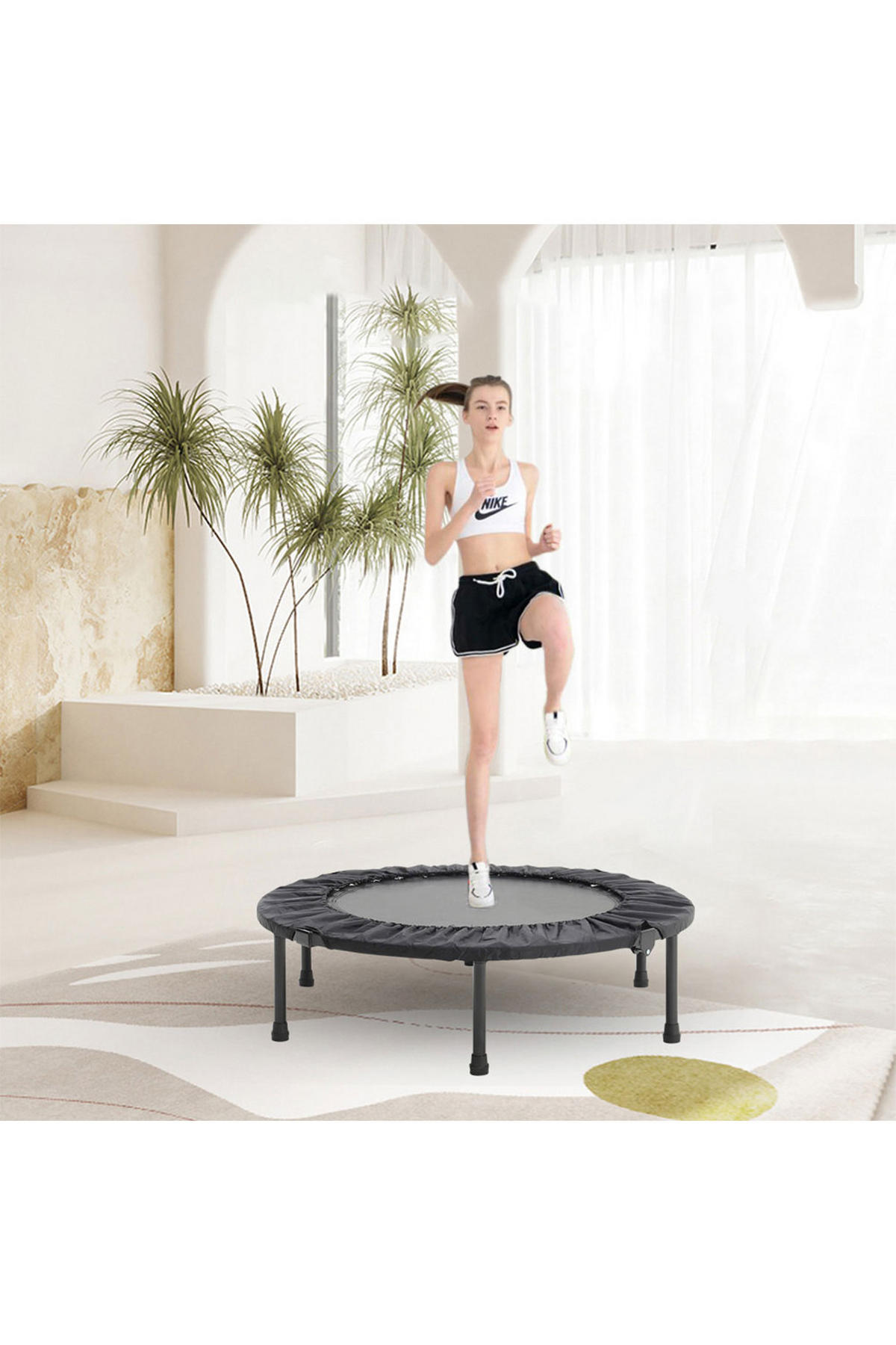 38-ZOLL-INDOOR-FALTTRAMPOLIN aus Stahl, Oxford-Gewebe, Federn in Schwarz 96 cm Durchmesser x 25.5 cm Höhe - Schwarz, Metall (96/96/25.5cm) - Livingandhome