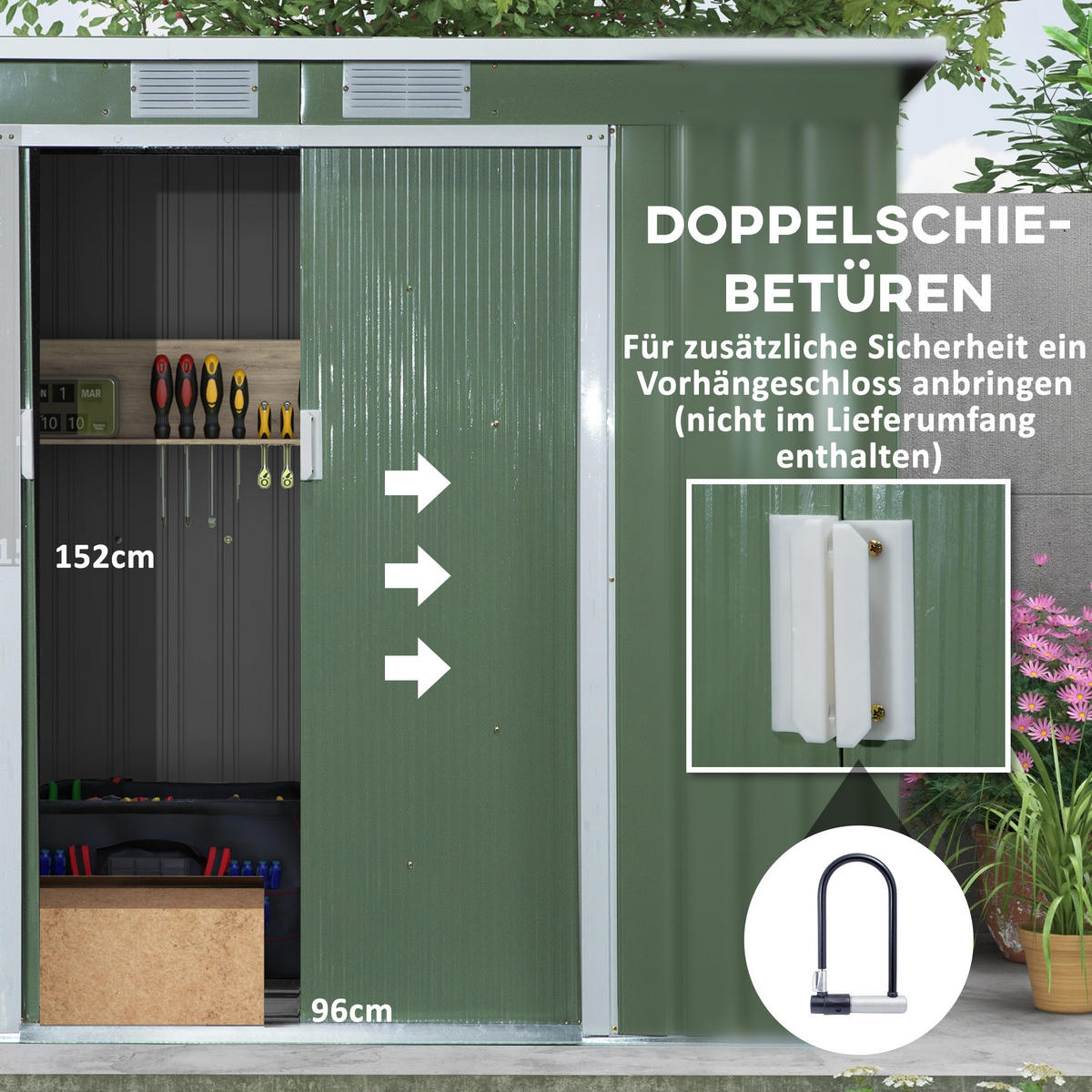 GERÄTEHAUS 2,42 m², aus Verzinkter Stahl, wetterfest, für Garten, Grün - Grün, Metall (130/173/213cm) - Outsunny