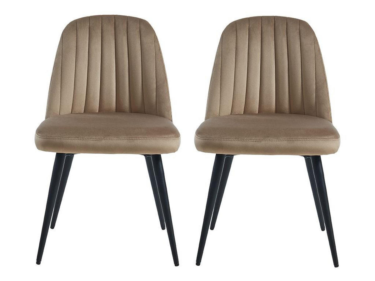 STUHL 2er-Set - Samt & schwarzes Metall - Beige - ELEANA - Beige, Textil (52/81/49cm) - Vente-Unique