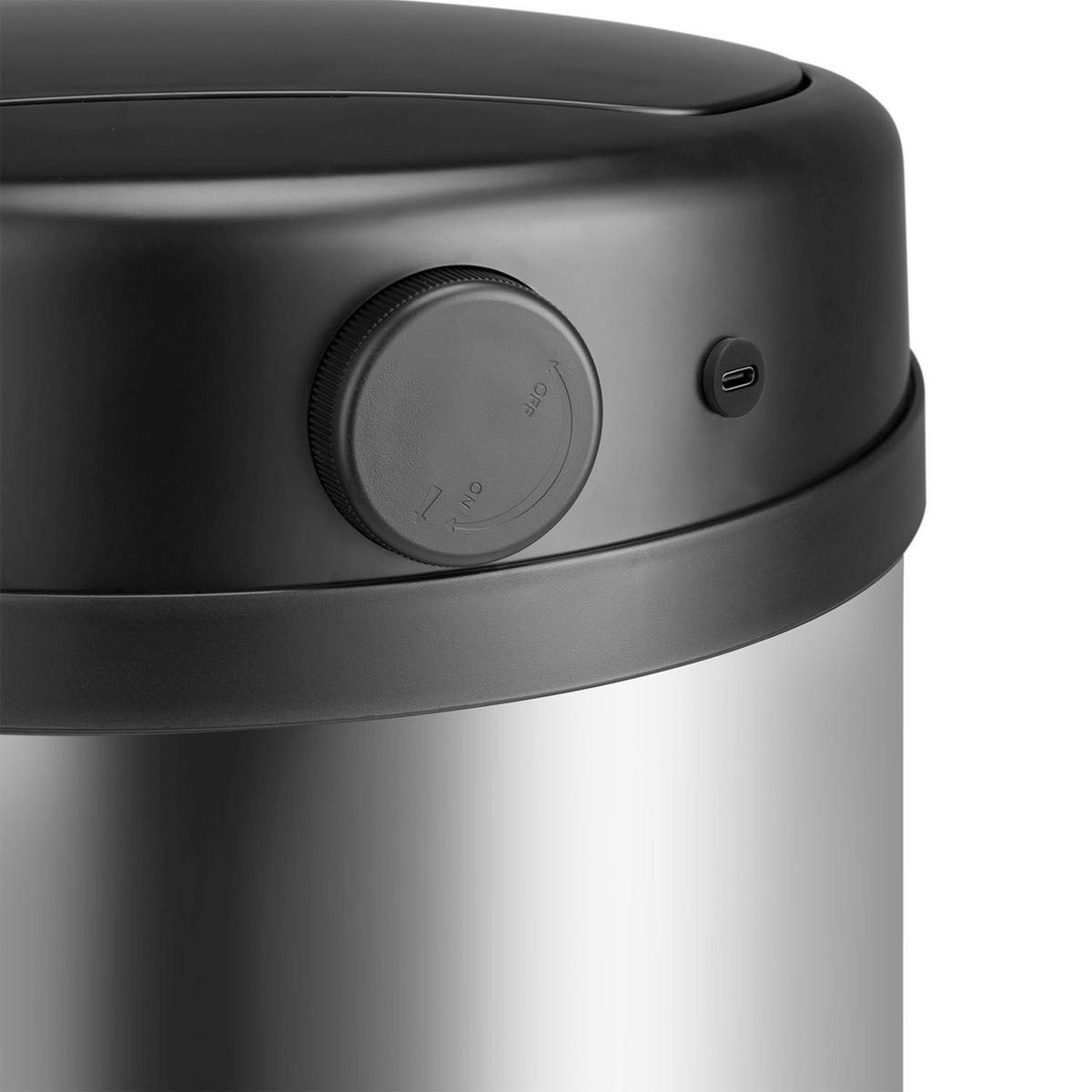 MÜLLEIMER rund 50L silber mit Sensor - Silberfarben, Metall (31/77/31cm) - Juskys
