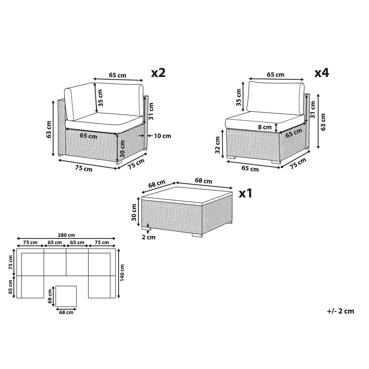 LOUNGE SET 6-Sitzer modular Braun Auflagen weiß Belvedere - Braun/Weiß, Kunststoff - Beliani