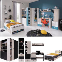 JUGENDZIMMER Space Set B mit Bett 90 x 200 - Schwarz-Eiche-Beige - Eichefarben/Beige, Holzwerkstoff (135/190/135cm) - QMM TraumMöbel