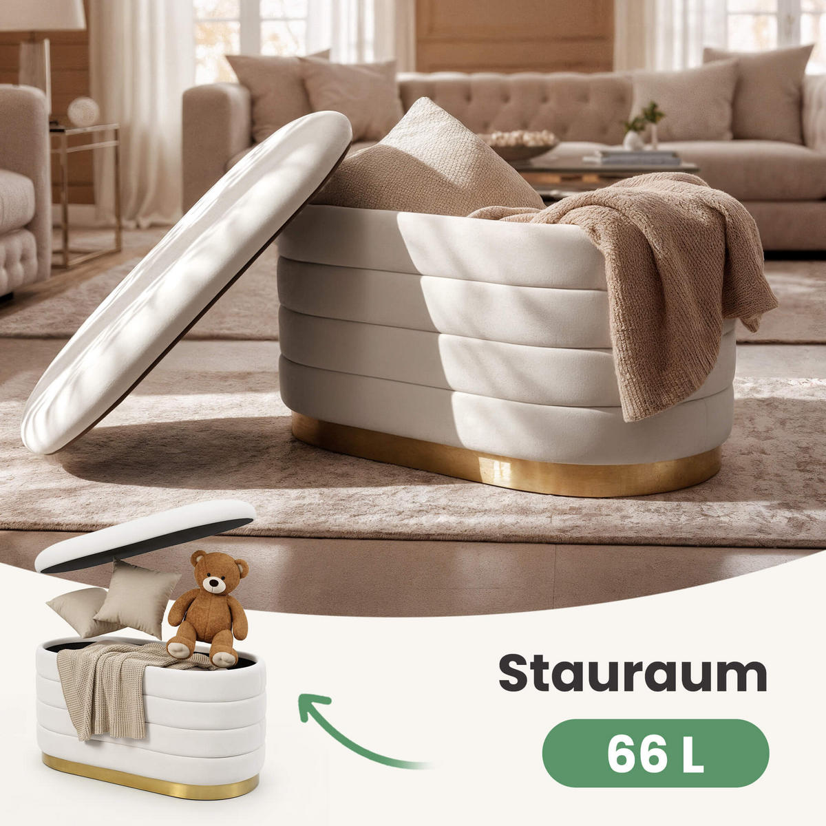 SITZBANK Creme - Creme, Textil/Metall (80/42/42cm) - Akord
