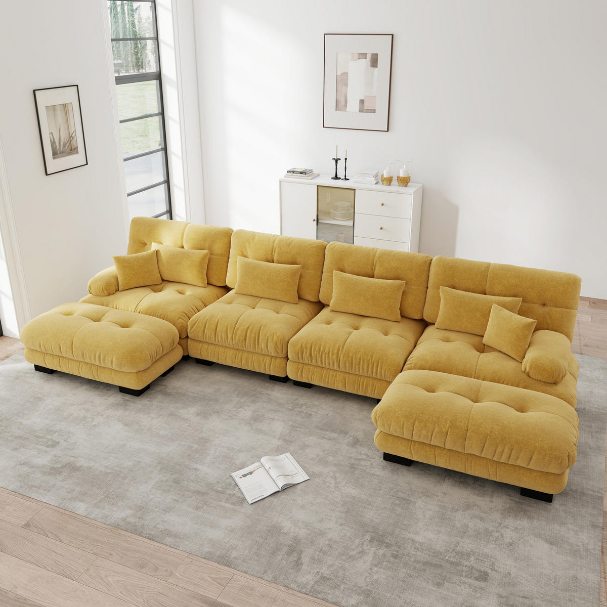 SOFA modular Chenille Yellow 5-tlg. - Gelb, Kunststoff (145/81/406cm) - Meubliv