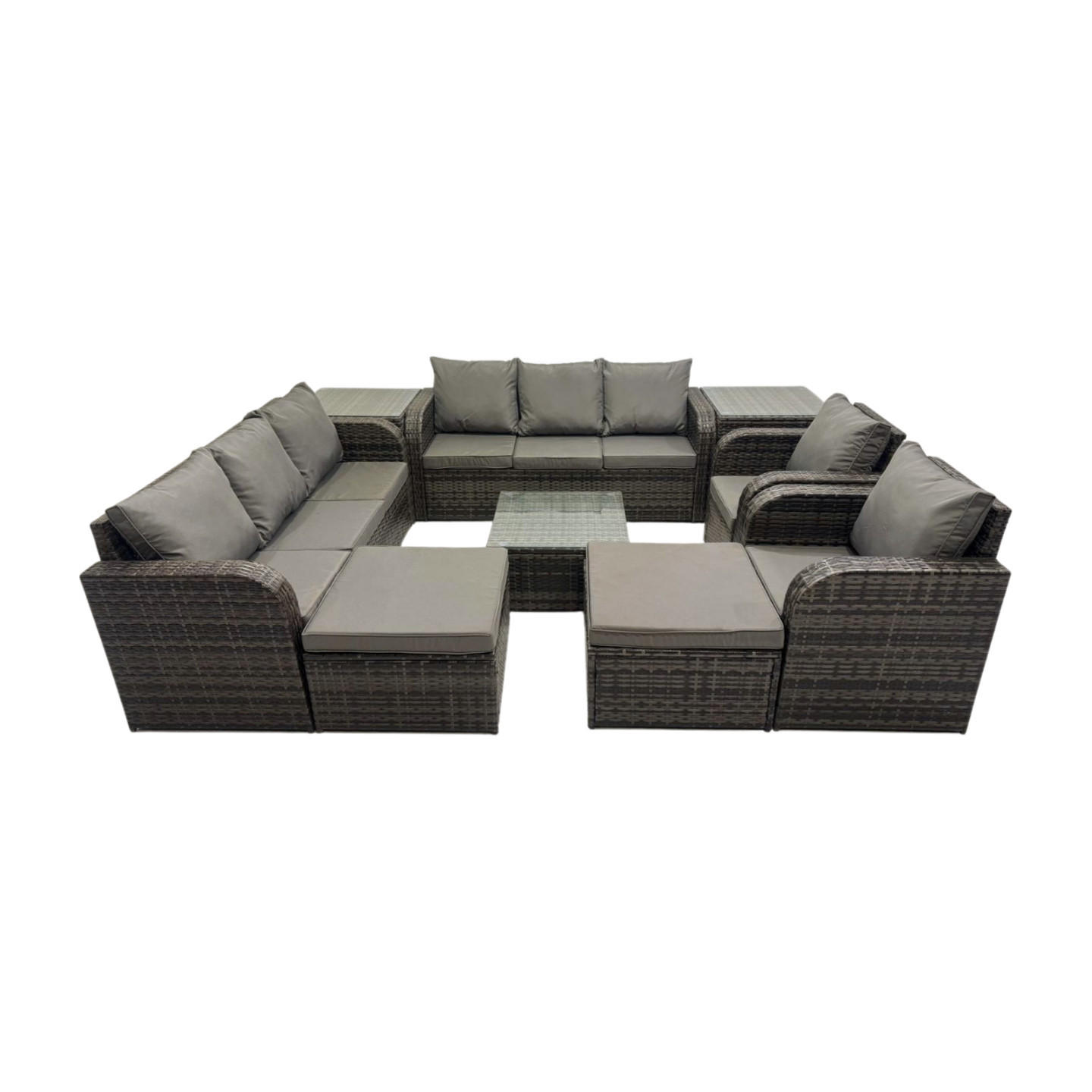 GARTENTISCHGRUPPE Polyrattan Dunkelgrau 9-teilige - Dunkelgrau/Grau, Glas/Kunststoff - Fimous