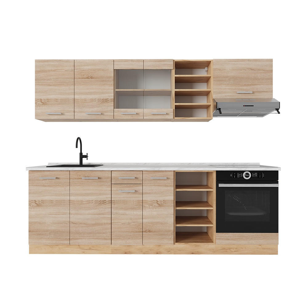 KUHINJSKI BLOK R-Line Hrast Sonoma/Goldkraft 240 cm , DP Marmor - hrast sonoma/medeni hrast, leseni material (240/206.8/60cm) - Vicco