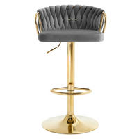 BARHOCKER höhenverstellbar mit Armlehnen 49,5 x 50,5 x 77-98 cm Samt Dunkelgrau - Dunkelgrau, Metall (49.5/98/50.5cm) - Meubliv