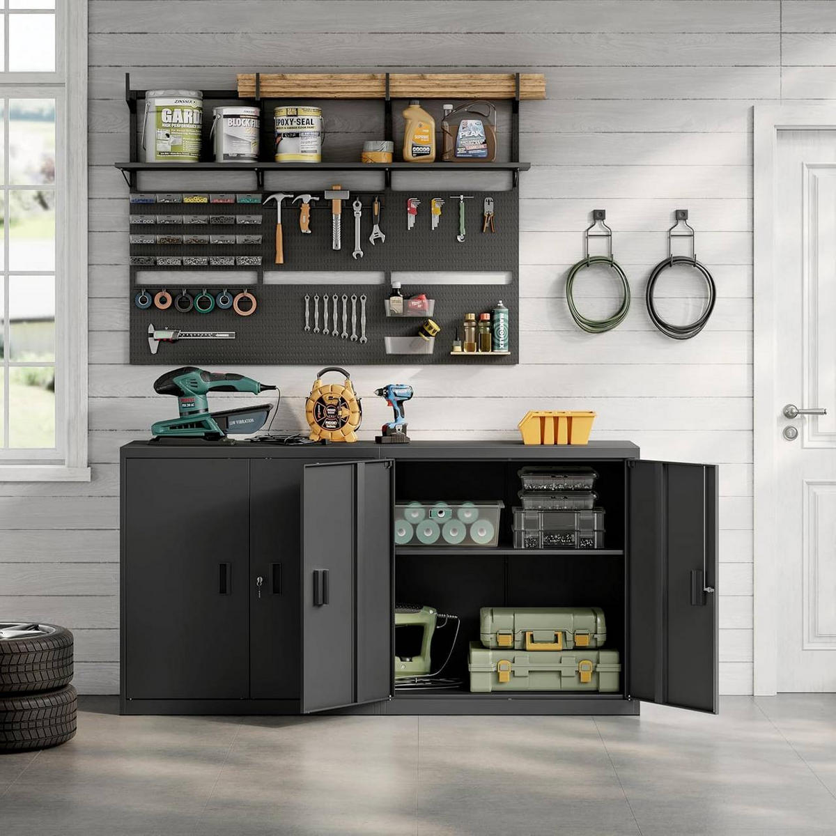 AKTENSCHRANK abschließbar, 90x92x40cm, Metall, Schwarz - Schwarz, Metall (90/92.5/40cm) - Woltu