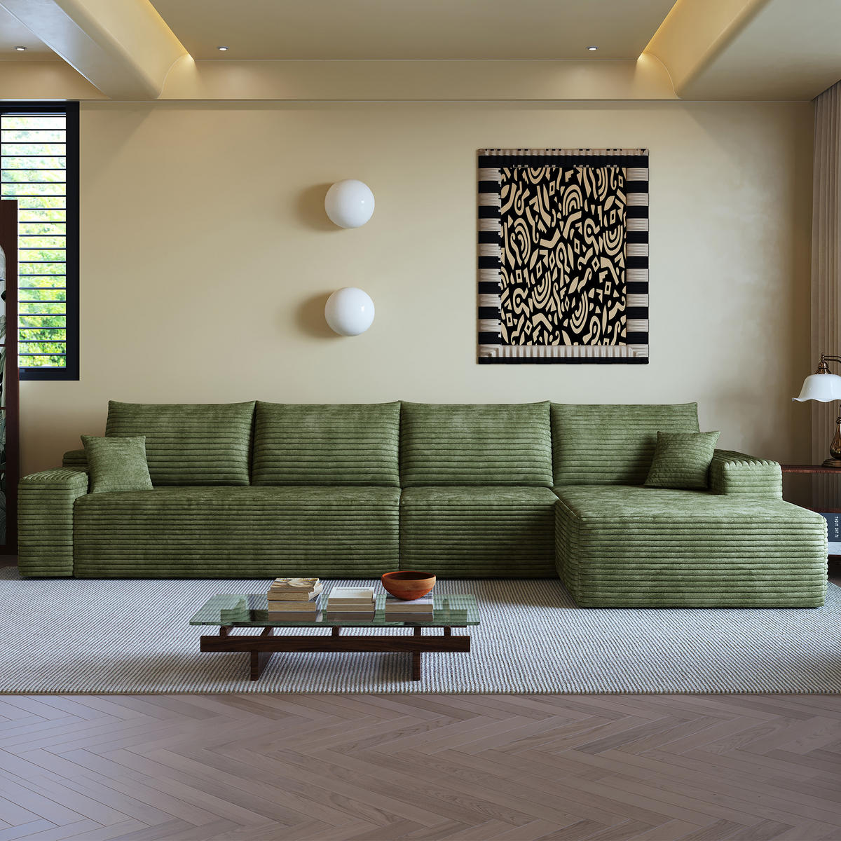 L-FÖRMIGES ECKSOFA Grün 270/175/83 cm 4-Sitzer Modular Cordstoff - Grün, Textil (270/175cm) - PANGIVO