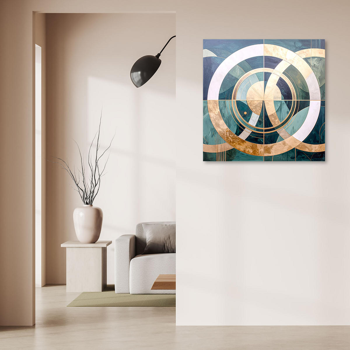 LEINWANDBILD, Abstrakt Kreise in Beige und Türkis - Grün, Textil (50/50cm) - Feeby
