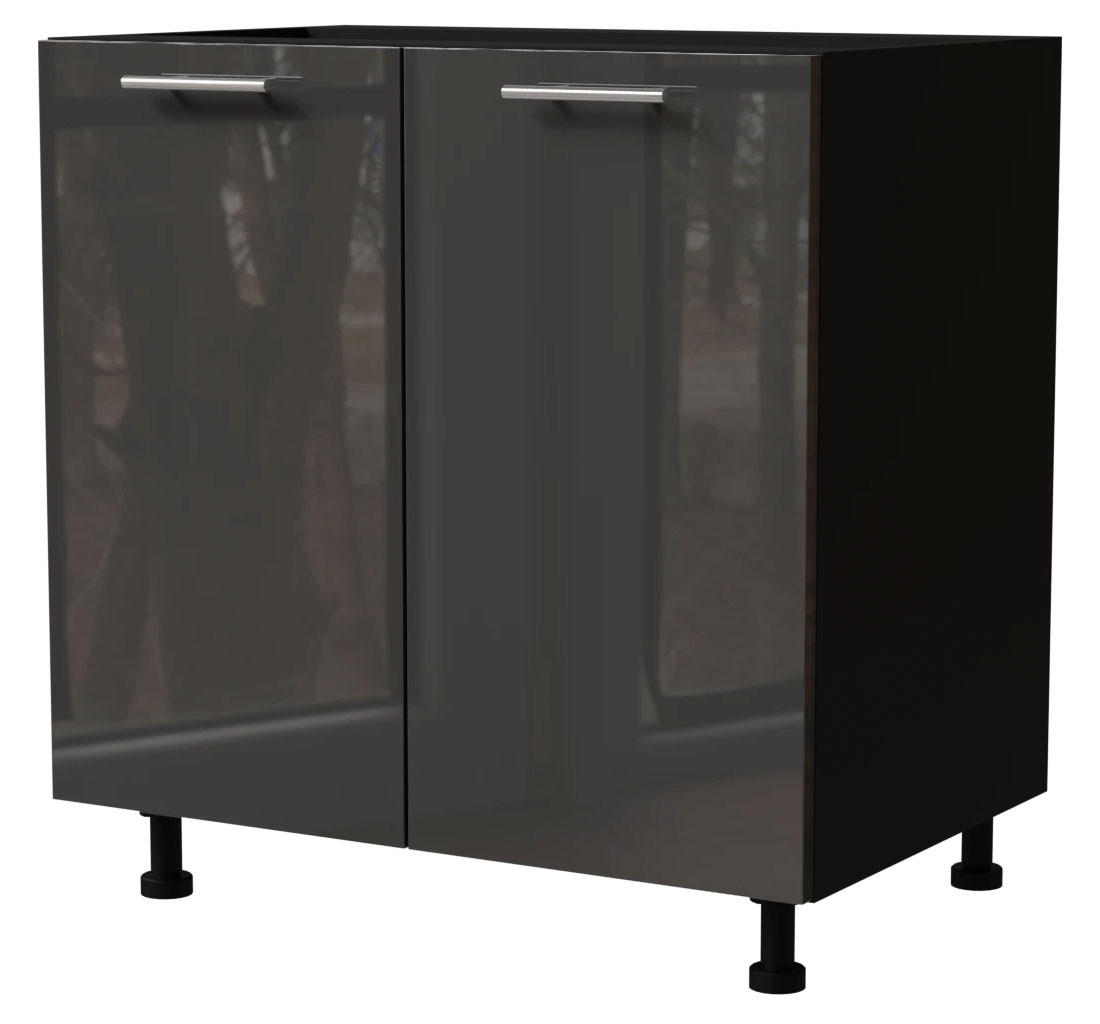 KÜCHENUNTERSCHRANK Essen D11/80 Graphit Hochglanz / Schwarz Matt 80 / 50 / 82cm - Schwarz/Graphitfarben, Holz/Holzwerkstoff (80/82/50cm) - Feldmann-Wohnen