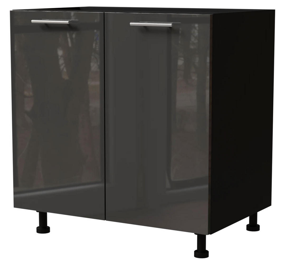 KÜCHENUNTERSCHRANK Essen D11/80 Graphit Hochglanz / Schwarz Matt 80 / 50 / 82cm - Schwarz/Graphitfarben, Holz/Holzwerkstoff (80/82/50cm) - Feldmann-Wohnen