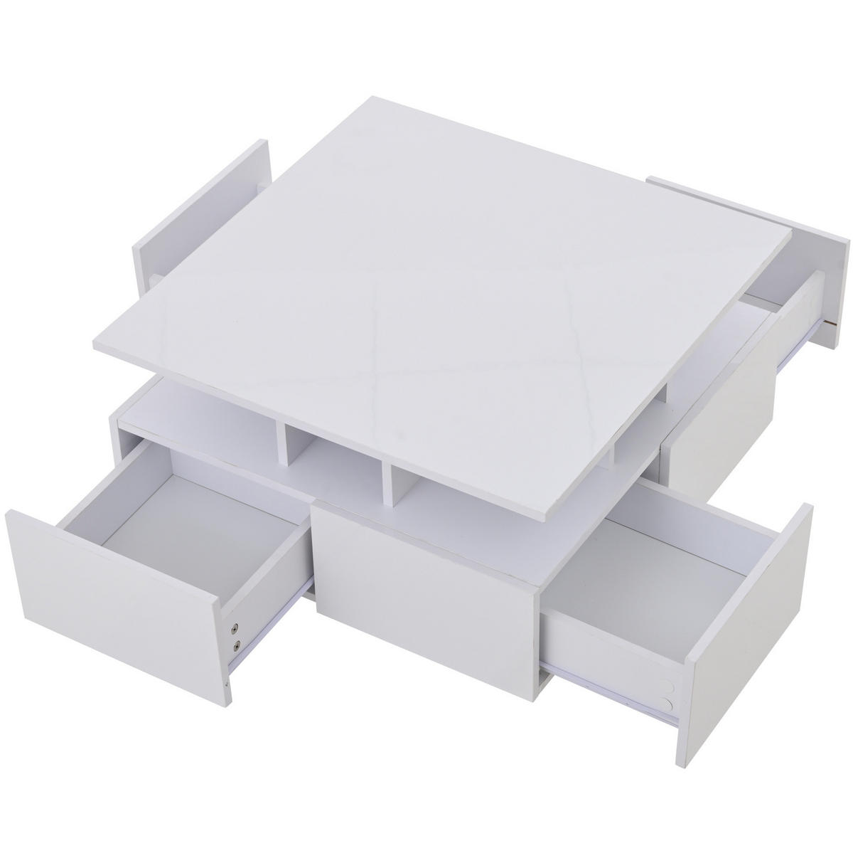 COUCHTISCH mit 4 Schubladen 70 x 70 cm Hochglanz Weiß mit LED - Weiß, Holzwerkstoff (70/70/40cm) - Meubliv