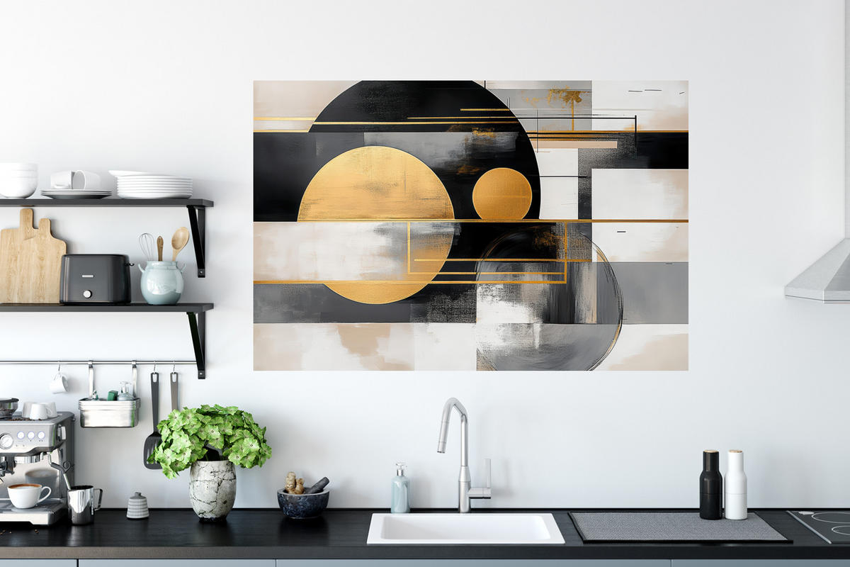 WANDTATTOO Abstrakt - Gold - Silber - Formen - Ästhetisch - Modern 120x80 cm - Goldfarben, Kunststoff (120/80/0.1cm) - MuchoWow