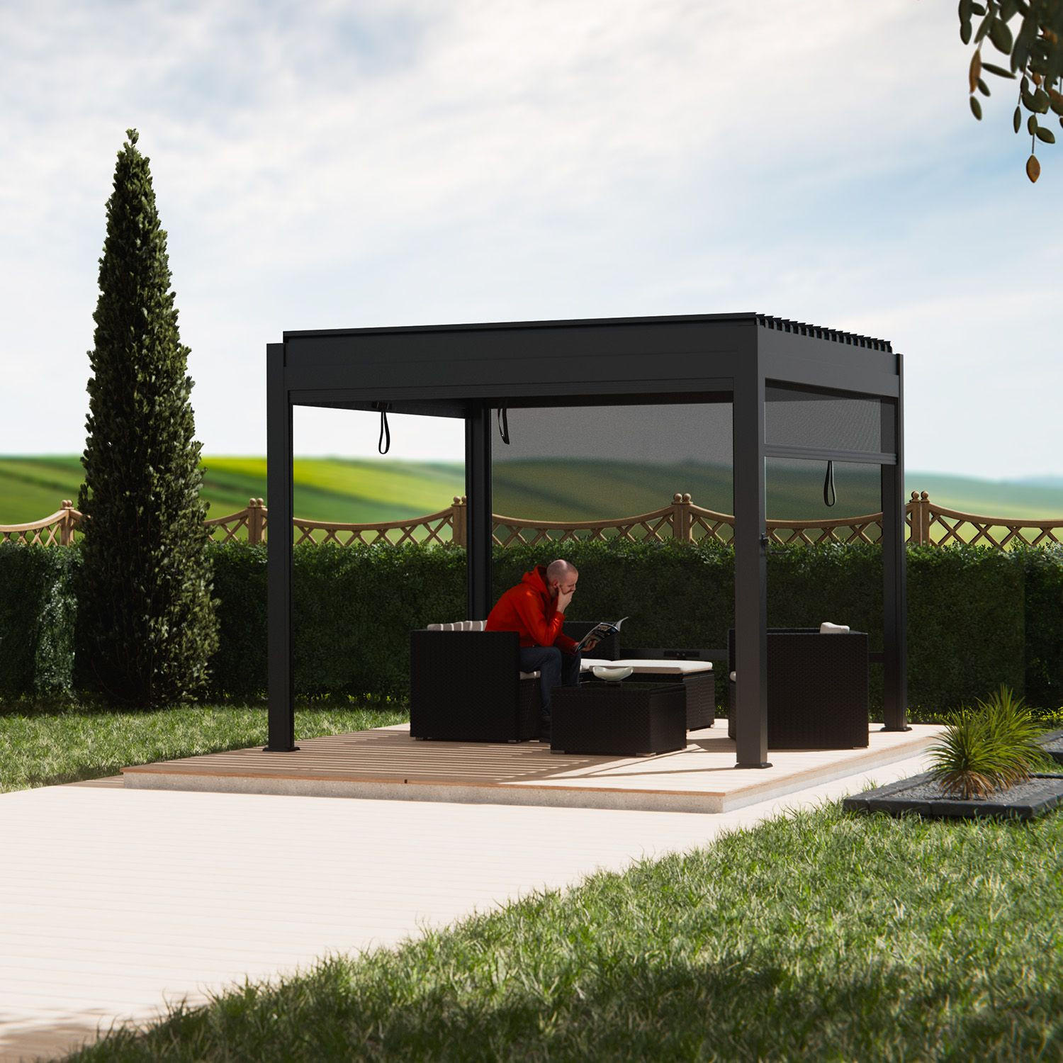 PERGOLA/ LAMELLENDACH Tahiti 3x3 m anthrazit - Anthrazit, Metall (300/240/300cm) - Juskys