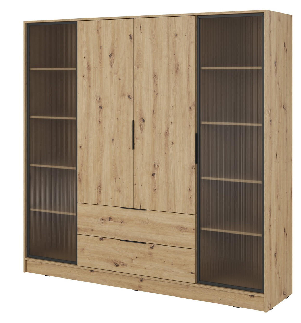 DREHTÜRENSCHRANK mit Glas 206 cm Kalma, 4 Türen, Eiche Artisan - Eiche Artisan, Holz (206/200/51cm) - Emporius