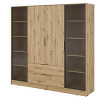 DREHTÜRENSCHRANK mit Glas 206 cm Kalma, 4 Türen, Eiche Artisan - Eiche Artisan, Holz (206/200/51cm) - Emporius