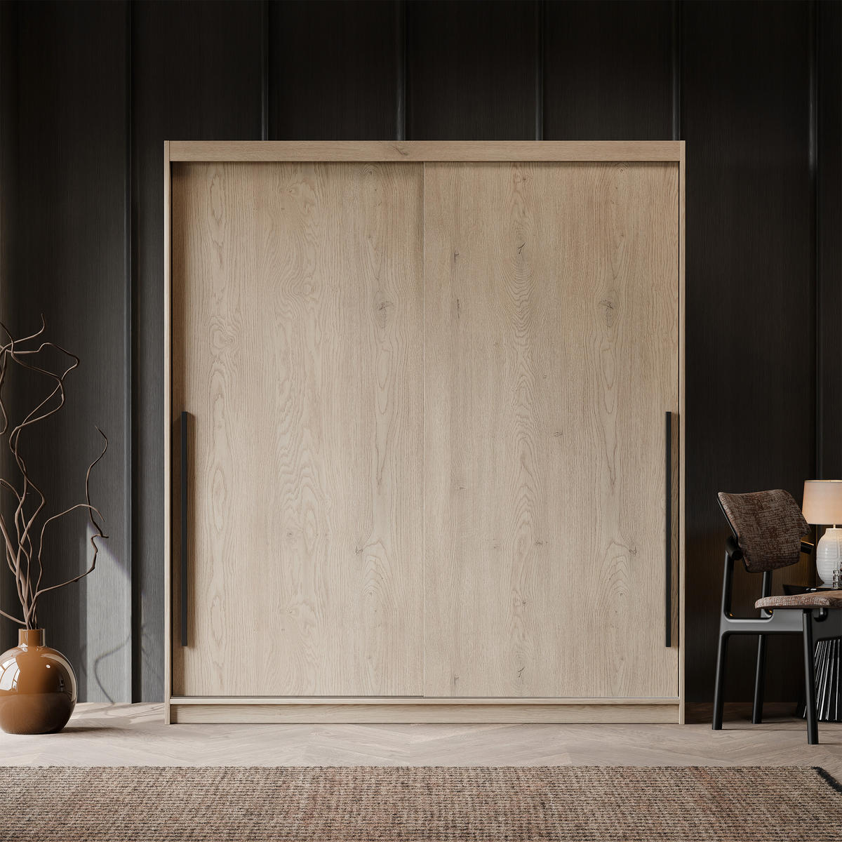 SILENTE 180 cm Schiebetürenschrank mit Einlegeböden und Kleiderstange - Braun, Holzwerkstoff (180/205/60cm) - Idohome
