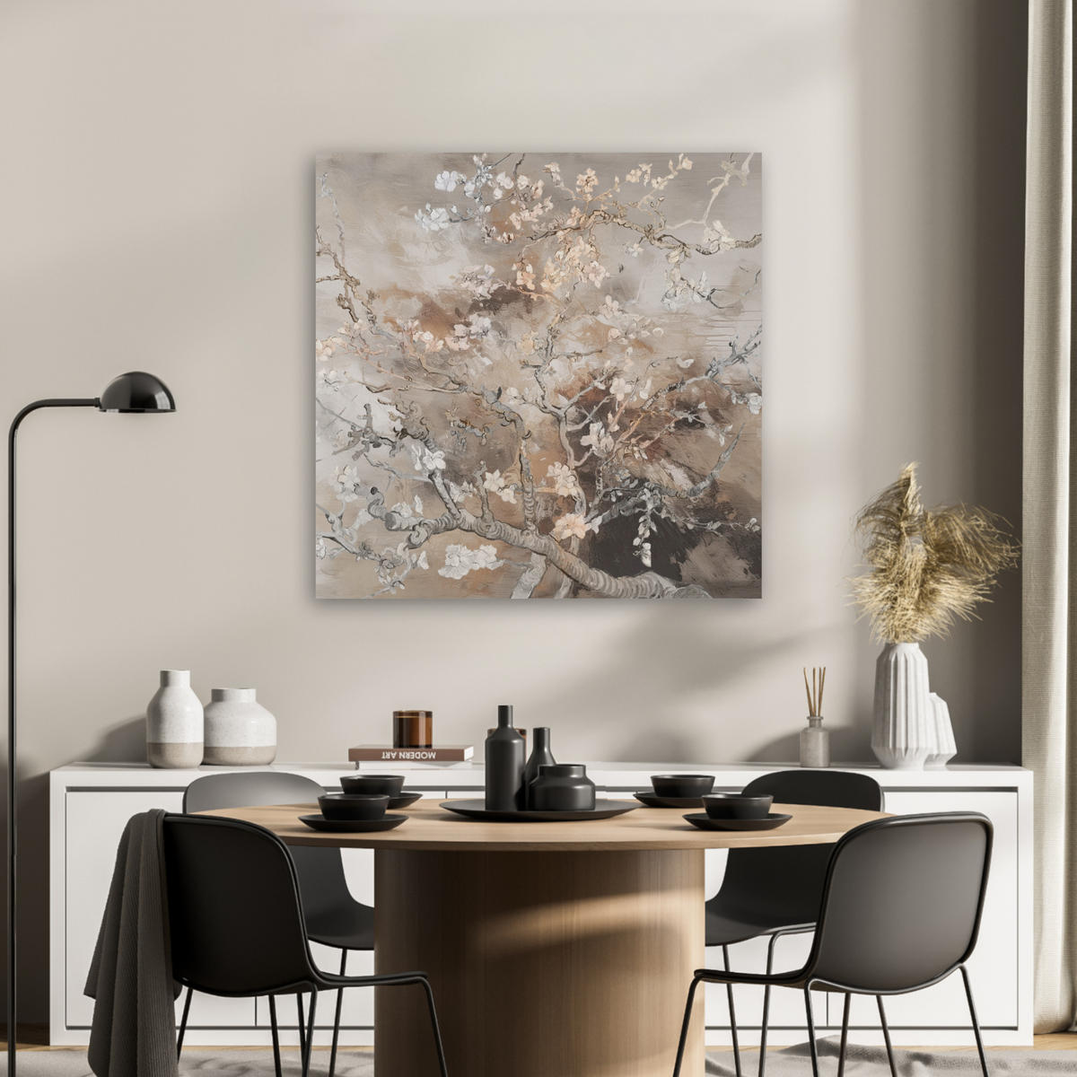AKUSTIKBILD Mandelblüte - Kunst - Van Gogh - Beige - Abstrakt Akustikpaneele 80x80 cm - Braun, Kunststoff (80/80/0.9cm) - MuchoWow