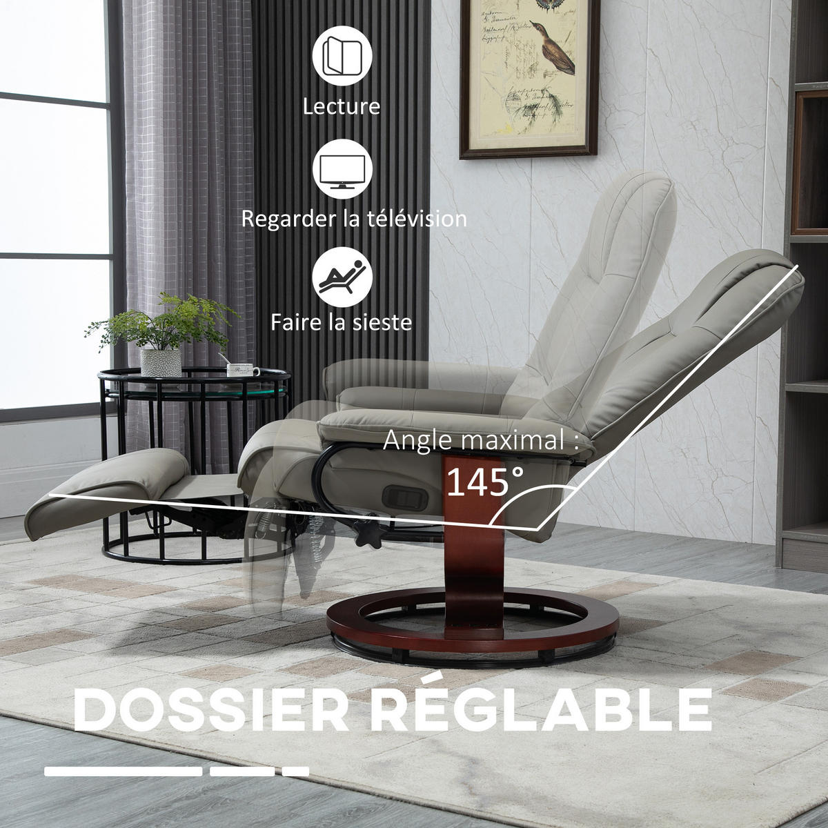MASSAGESESSEL DE-15372 145° neigbar mit Fußstütze und 360° Drehung Grau - Grau, Metall (220.98/254/198.12cm) - ComfortXL