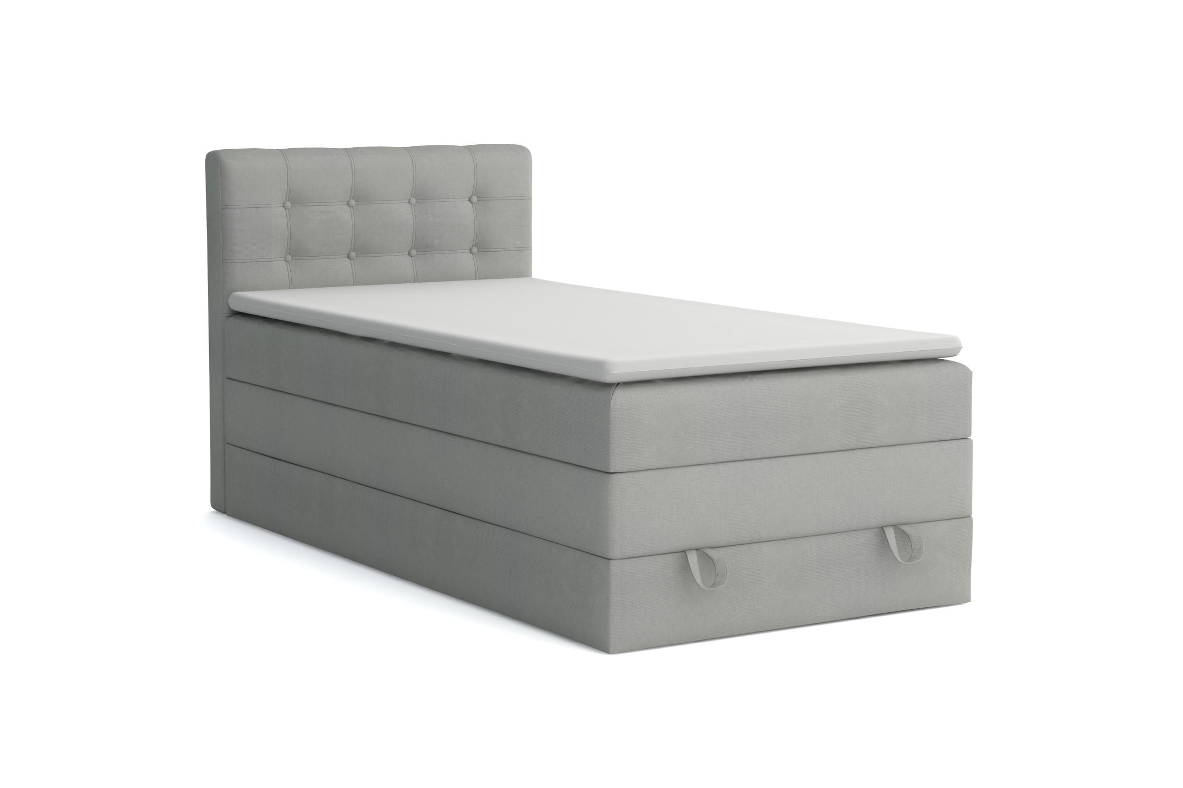 BOXSPRINGBETT JUNG 1 100/200 Velours Hellgrau mit Matratzen H3 + H4 - Hellgrau, Holz/Holzwerkstoff (100/200cm) - Deine Möbel 24