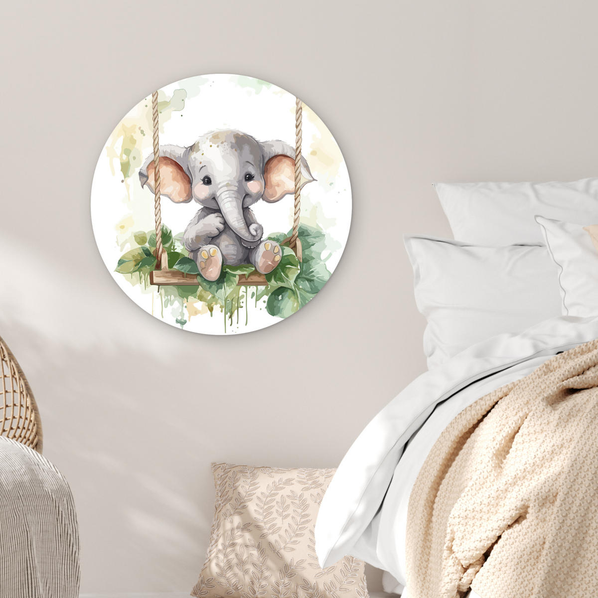 WANDBILD Elefant - Tier - Kinder - Dschungel 60x60 cm - Hellgrau, Kunststoff (60/60cm) - MuchoWow