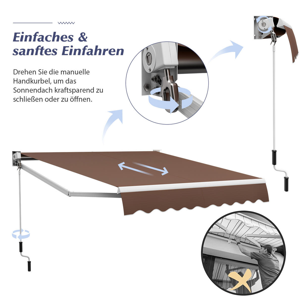 GELENKARMMARKISE Braun - Braun, Metall (250/1/295cm) - COSTWAY
