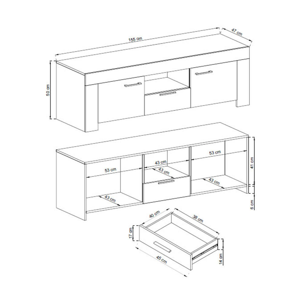 Thumbnail - Feldmann-Wohnen Lowboard, Eiche, Alu, Holz, 1 Schubladen, Rechteckig, 155x50x47 cm, Wohnzimmer, Wohnwände, Lowboards, Lo...