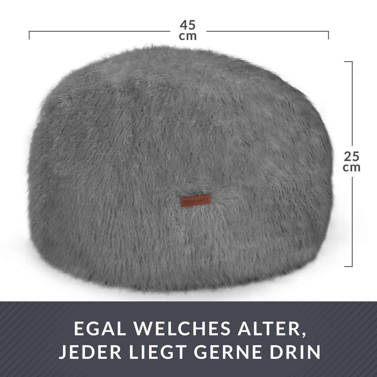 SITZSACK-HOCKER Pouf "FELLOPTIK" 45x25cm - Grau, Textil (45/25/45cm) - Green Bean
