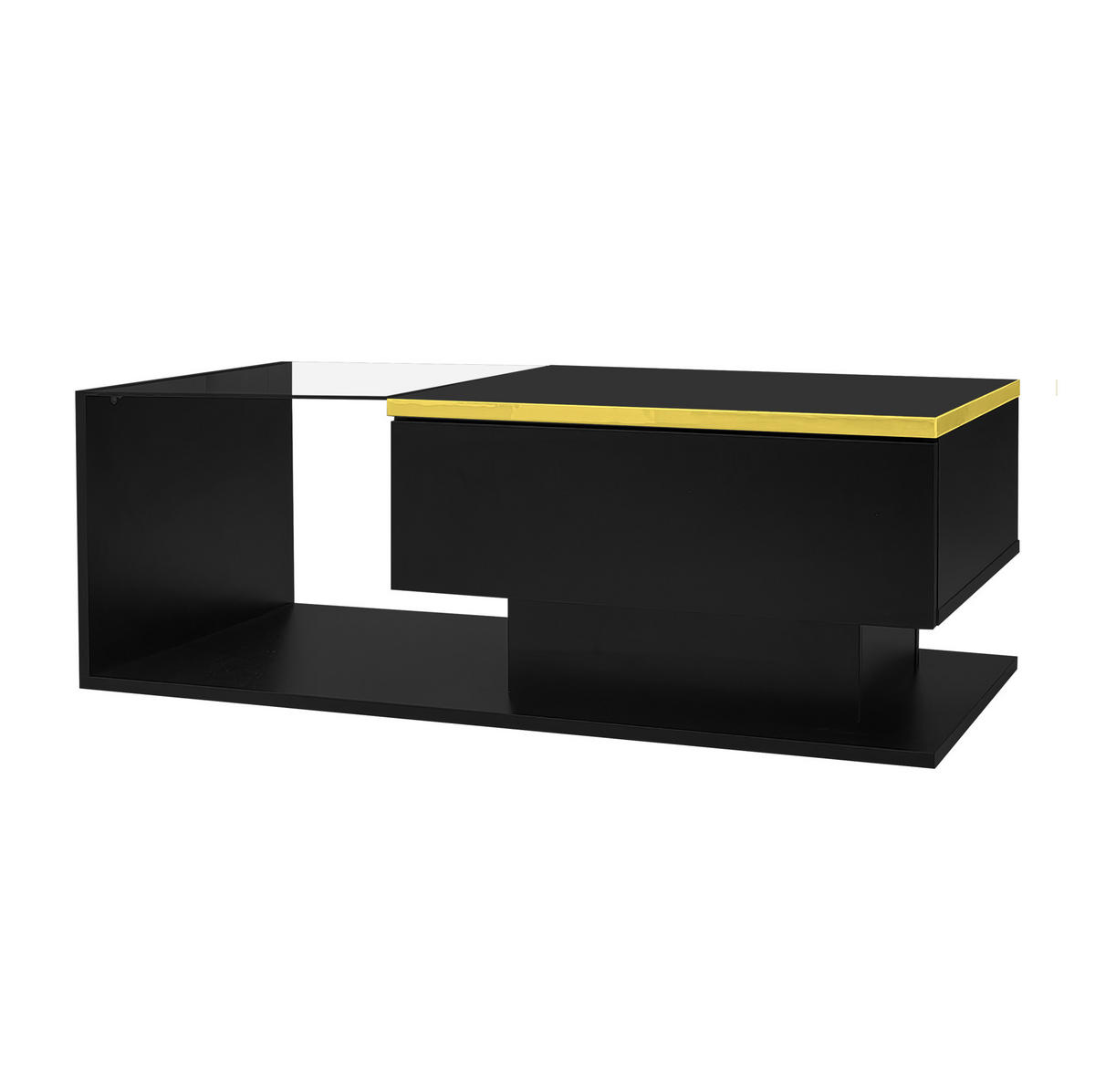 COUCHTISCH 90/50/32.5 cm Schwarz aus Spanplatte mit Glasplatte und LED-Beleuchtung - Schwarz, Holzwerkstoff (90/50/32.5cm) - OKMYHOME
