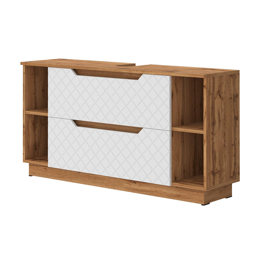 WASCHBECKENUNTERSCHRANK Lotta Eiche/Weiß mit Kachelstruktur 119.2 x 62.5 cm mit 2 Schubladen - Eichefarben/Weiß, Holzwerkstoff (119.2/62.5/32cm) - Vicco