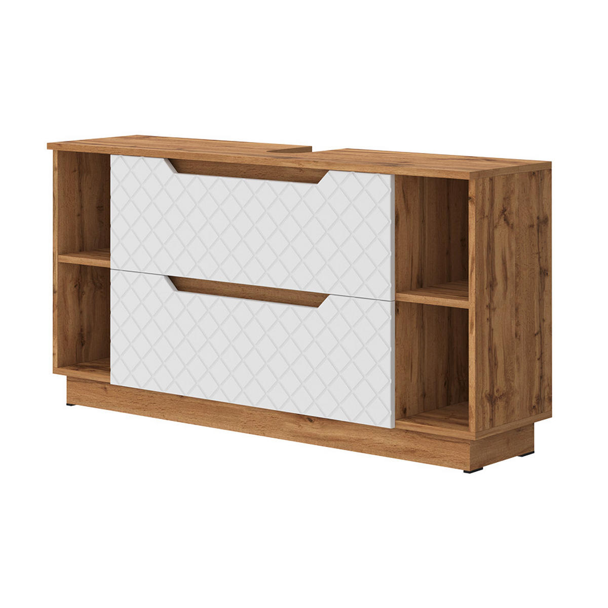 WASCHBECKENUNTERSCHRANK Lotta Eiche/Weiß mit Kachelstruktur 119.2 x 62.5 cm mit 2 Schubladen - Eichefarben/Weiß, Holzwerkstoff (119.2/62.5/32cm) - Vicco