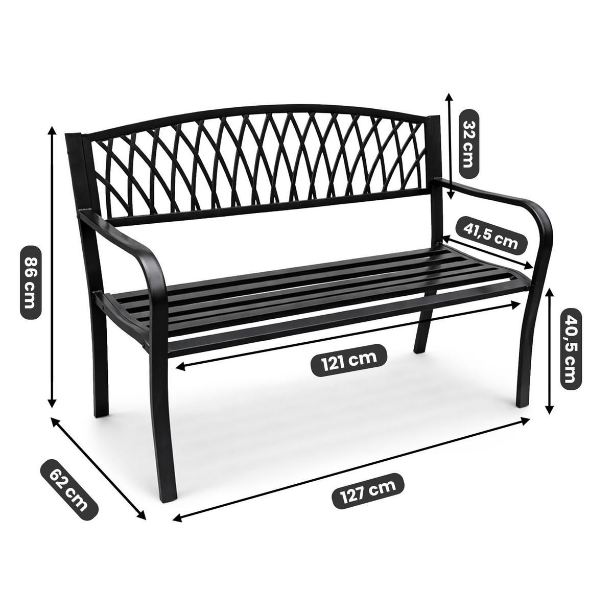 GARTENBANK ARCADIA Schwarz 127 x 86 x 62 cm - Schwarz, Metall (127/86/62cm) - Akord