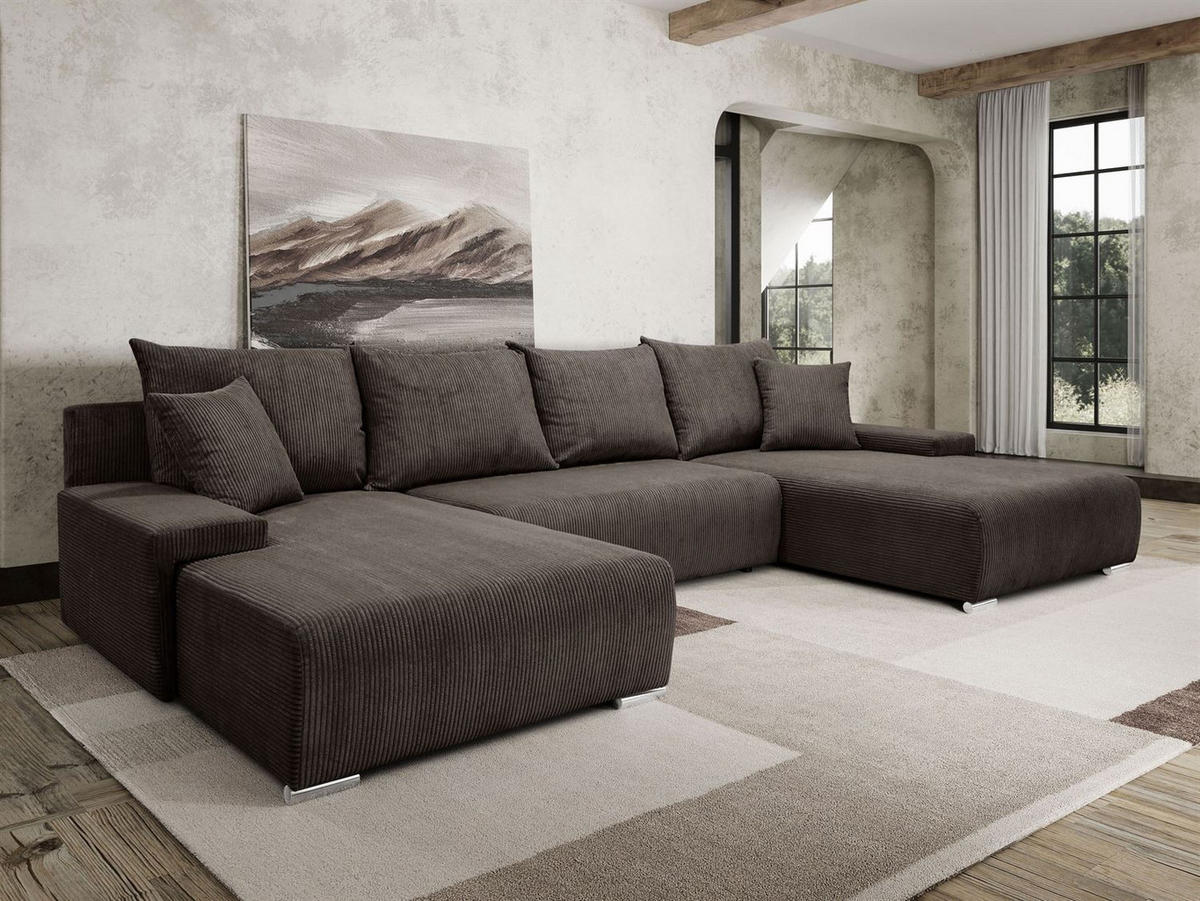 WOHNLANDSCHAFT LAVIO U mit Schlaffunktion und Bettkasten - Graphitfarben, Textil (348/93/188cm) - Lookway