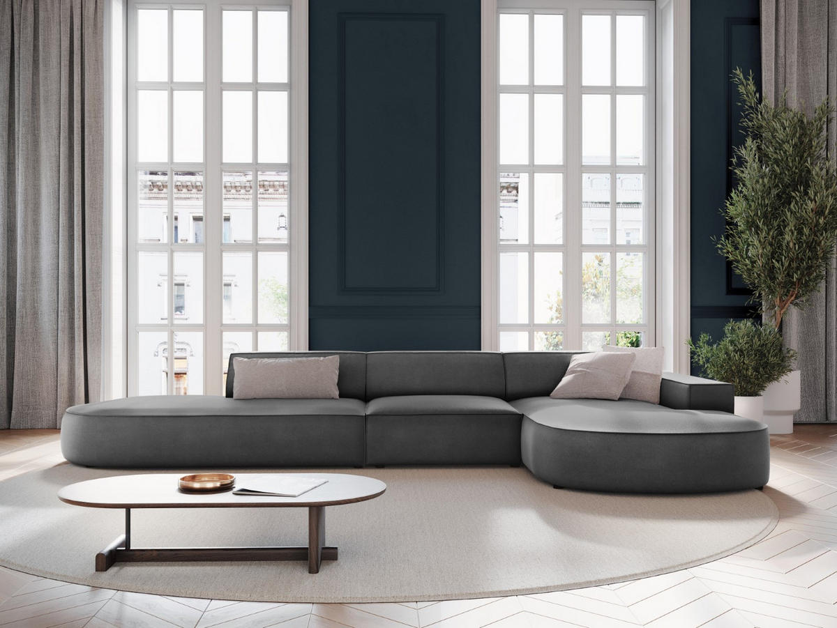 ECKSOFA rechts Jodie aus Samt grau 4 Sitzplätze - Grau, Textil (166/342cm) - Micadoni